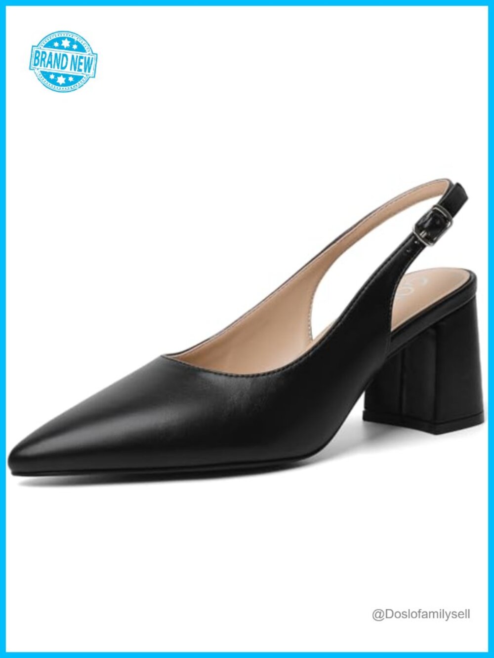 Mostrin Pointed Toe Slingback Block Heels Faux Leather Office Pumps